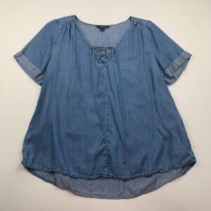 Lucky Brand Blue Denim Chambray Lace Up Blouse S